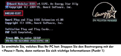 BIOS Einschaltmeldung beim Rechnerstart